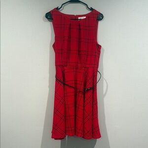 Elle Red A-Line Midi Dress Crew Neck Sleeveless - Size 10